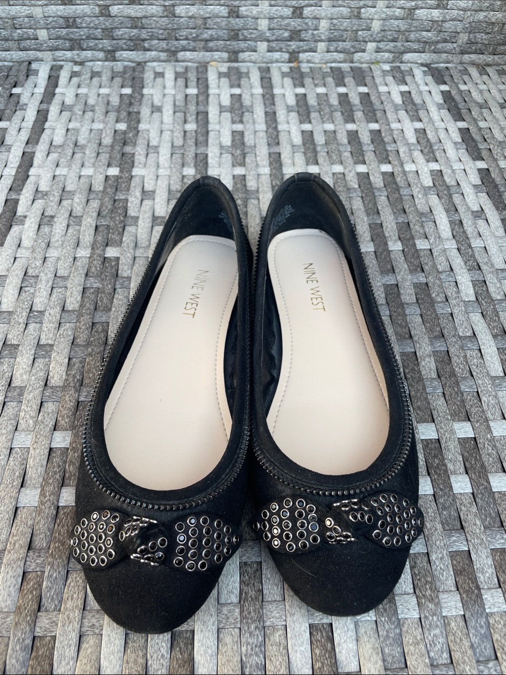 Nine West Black Studded Bow Flats